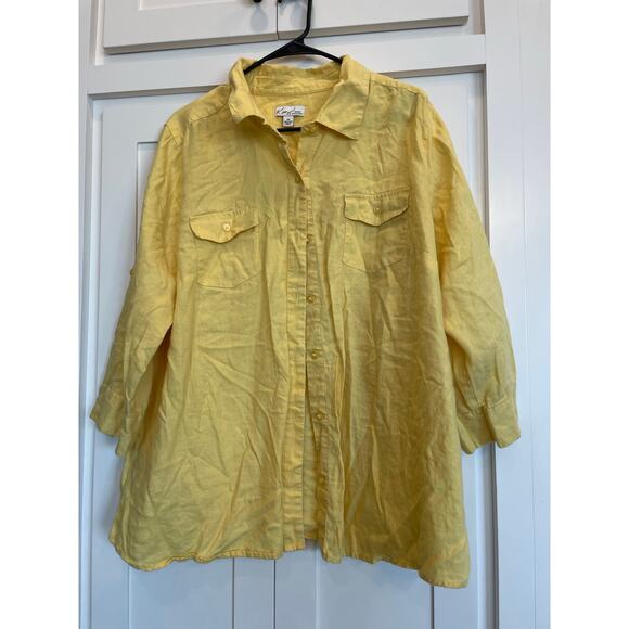 Kim Rogers Woman 2X Yellow Long sleeve 100% Linen button up - Picture 1 of 9
